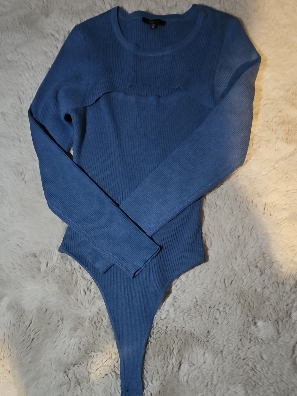 Blashe Ribbed Long Sleeve Bodysuit in Deep Blue